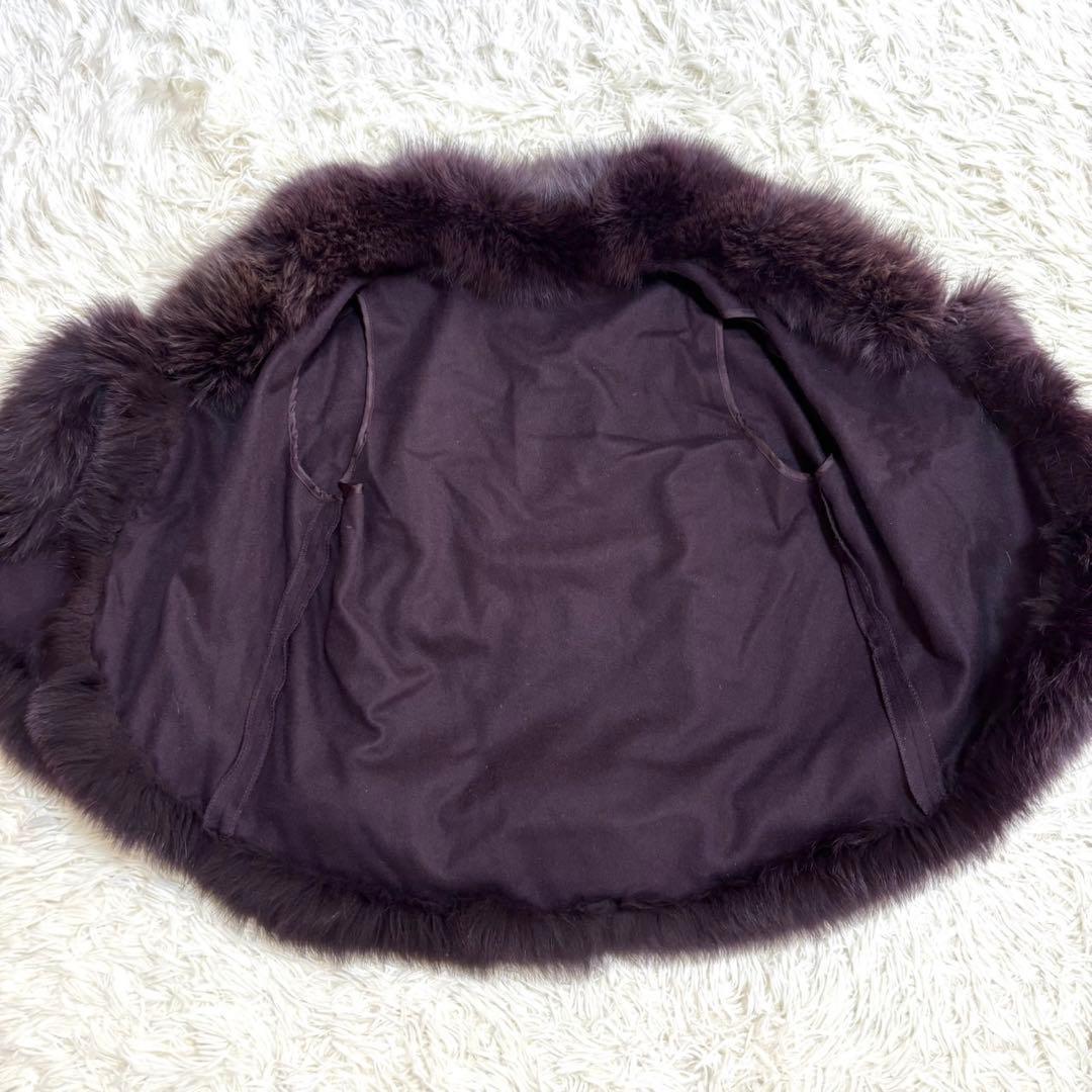 【美品・希少】カシミヤ フォックスファー ケープポンチョ　パープル　大きいサイズ