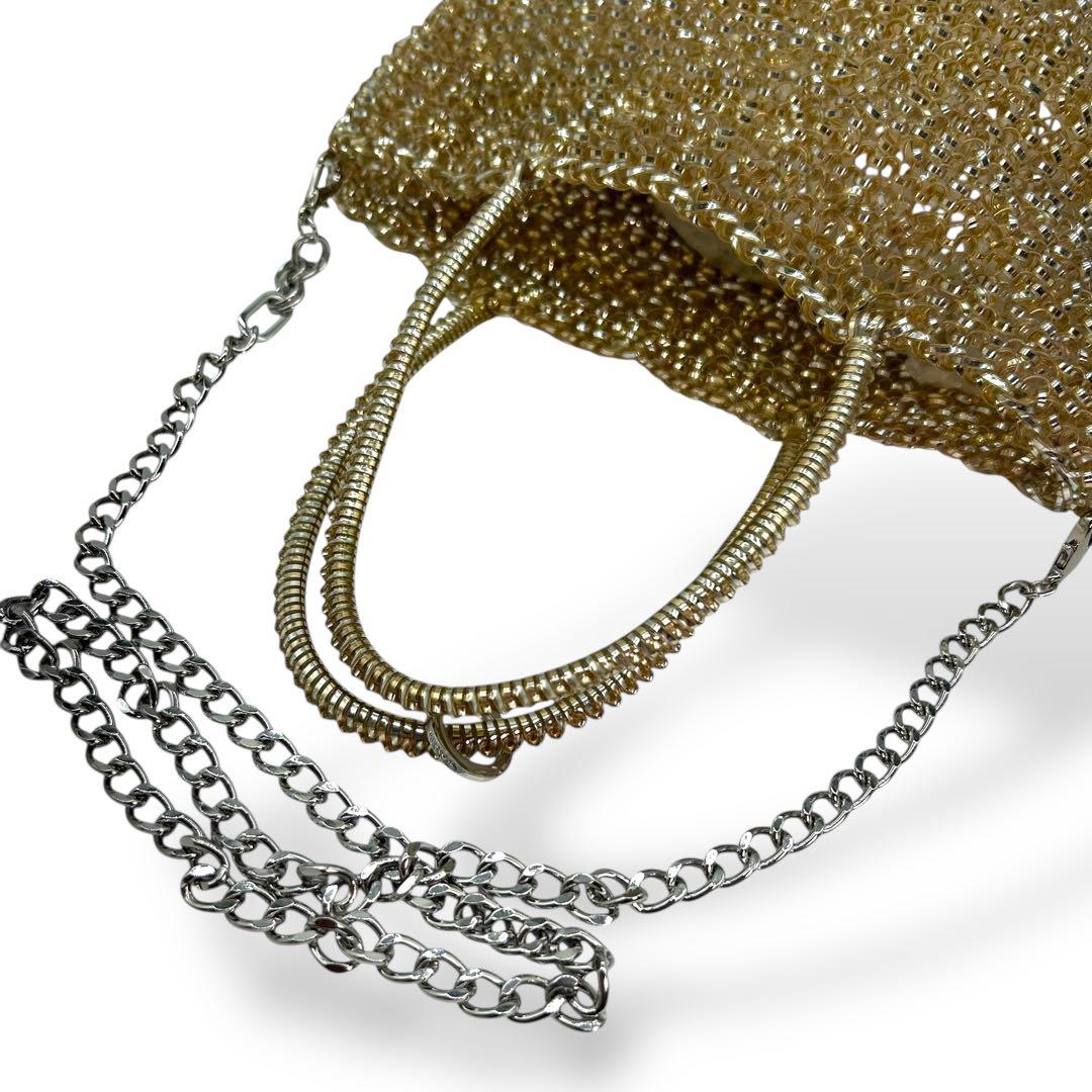 【未使用級】アンテプリマ スクエア ラージ 2way ワイヤーバッグ ゴールド