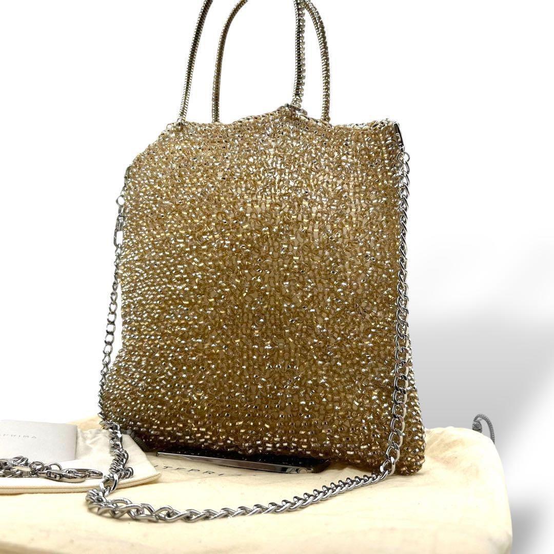 【未使用級】アンテプリマ スクエア ラージ 2way ワイヤーバッグ ゴールド