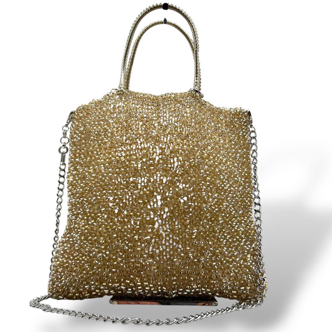 【未使用級】アンテプリマ スクエア ラージ 2way ワイヤーバッグ ゴールド