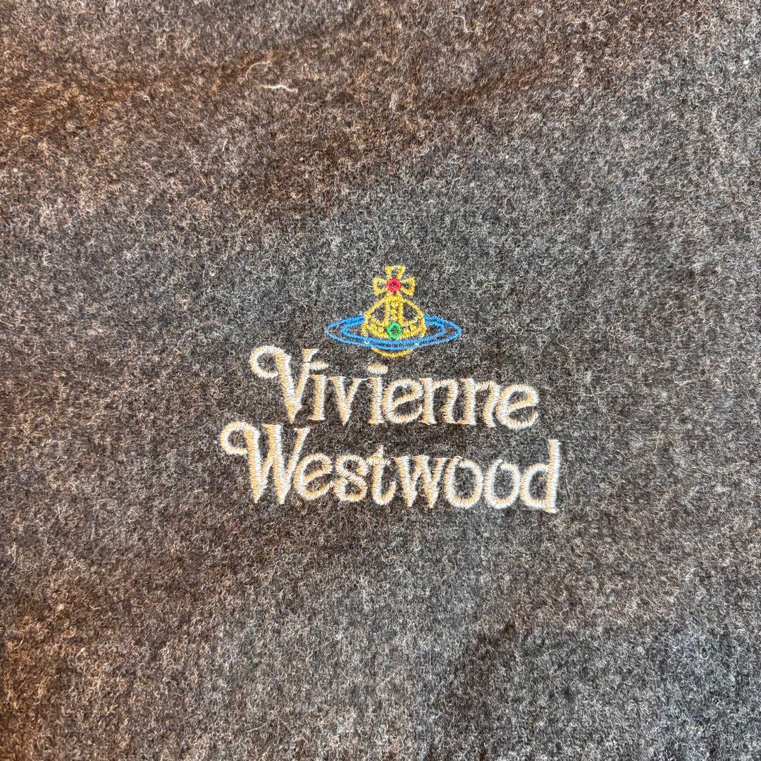 ★Vivienne Westwood ★濃グレーマフラー★ウール100★ロゴ刺繍