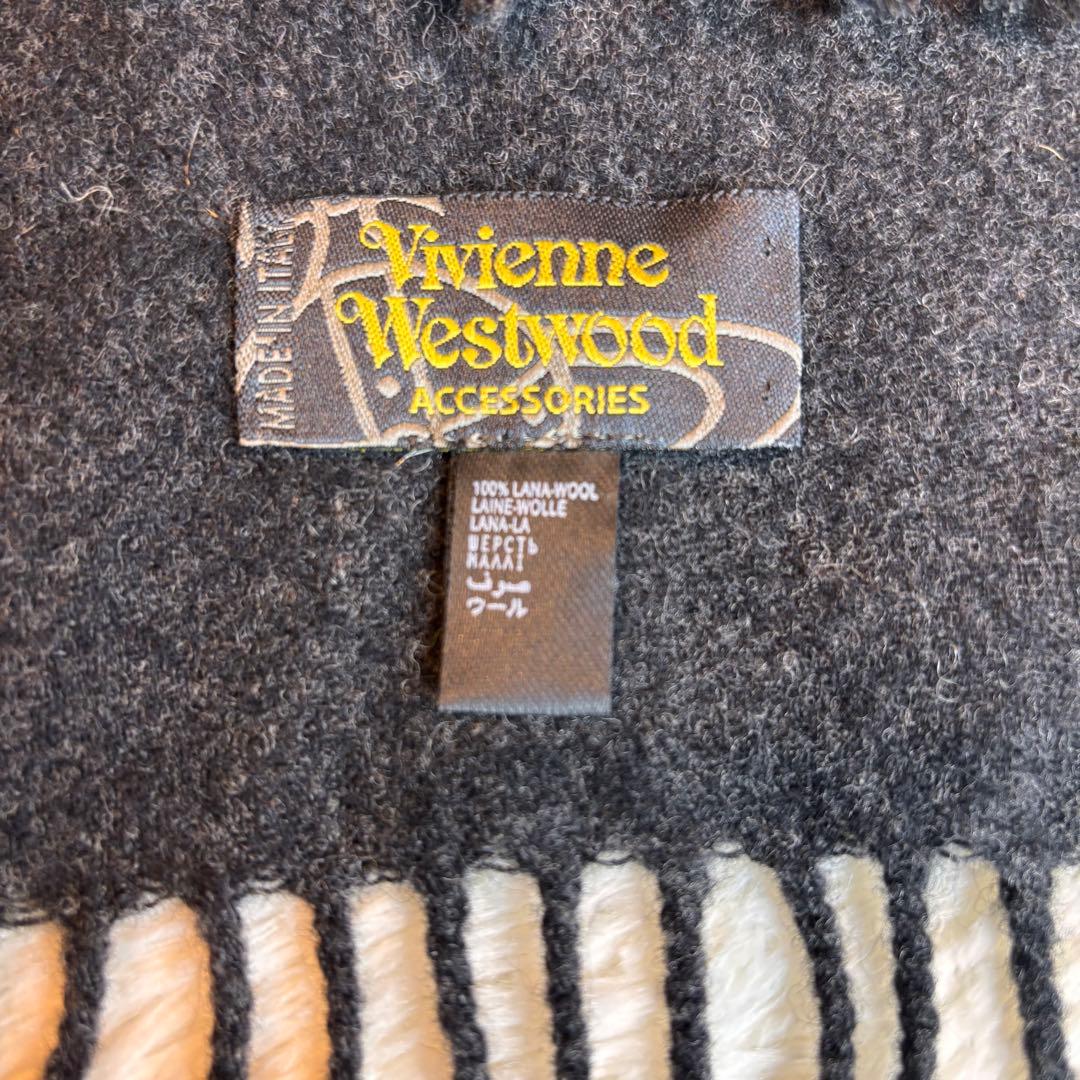 ★Vivienne Westwood ★濃グレーマフラー★ウール100★ロゴ刺繍