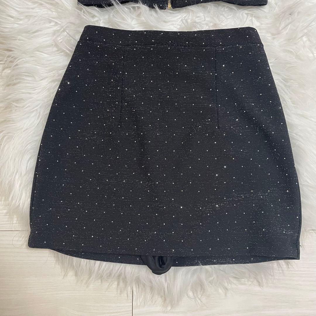 jewels パール襟　フロントジップセットアップドレス　M