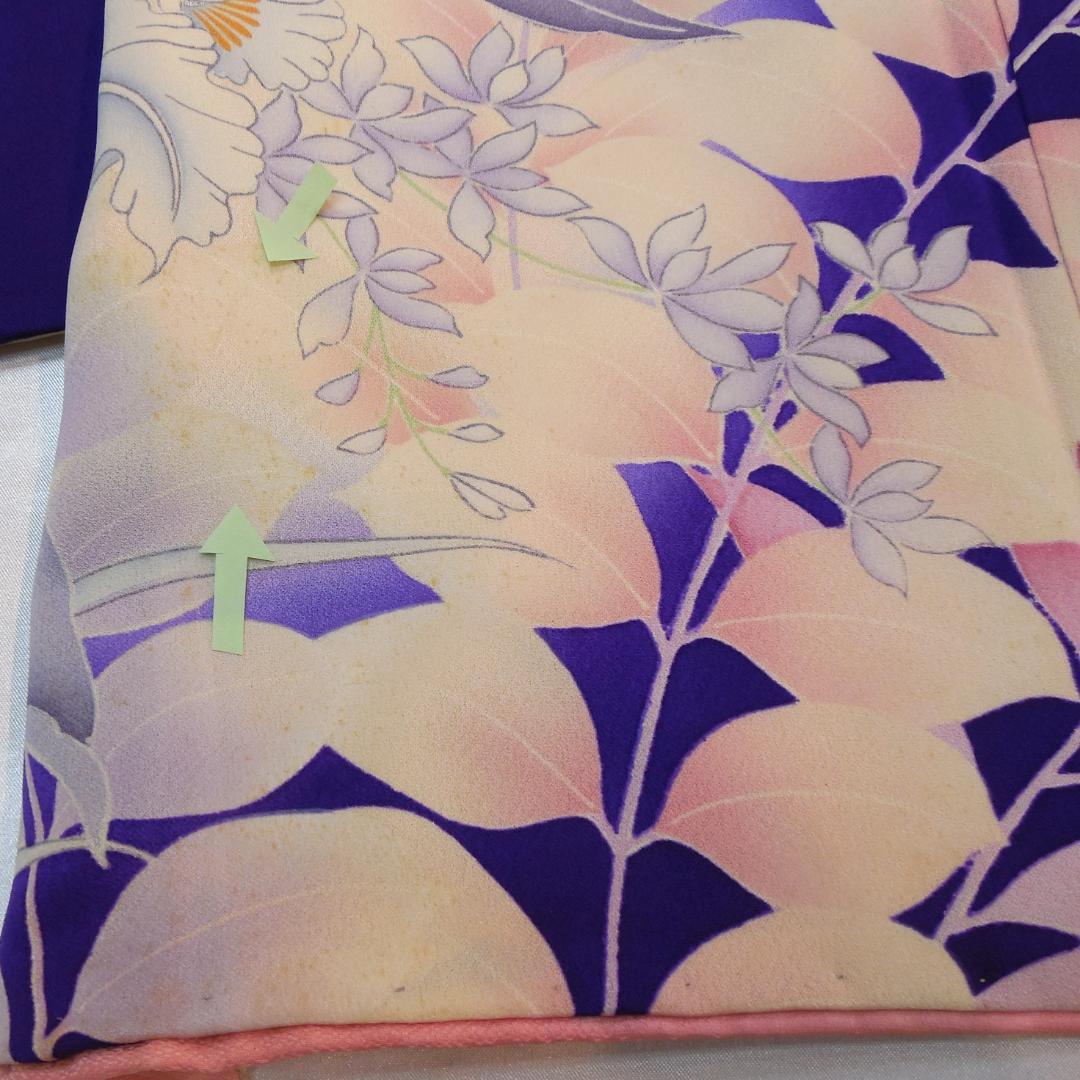 美品★振袖フルセット　正絹　成人式　振袖　7点セット　Mサイズ　紫　花柄　華やか