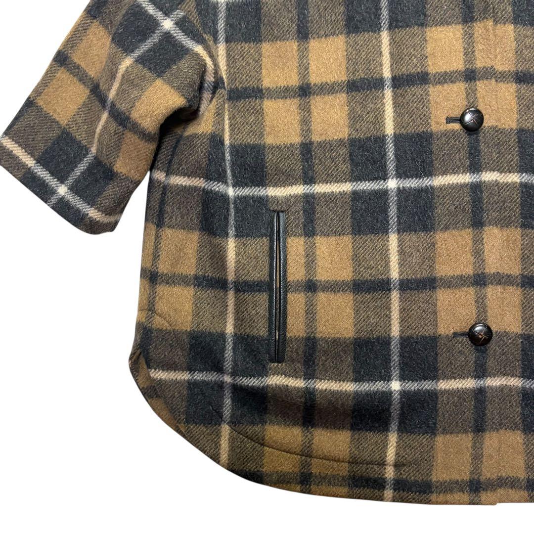 ダイアグラム　ラクーンファー コート モヘヤ　2way チェック　ファー　クルミ