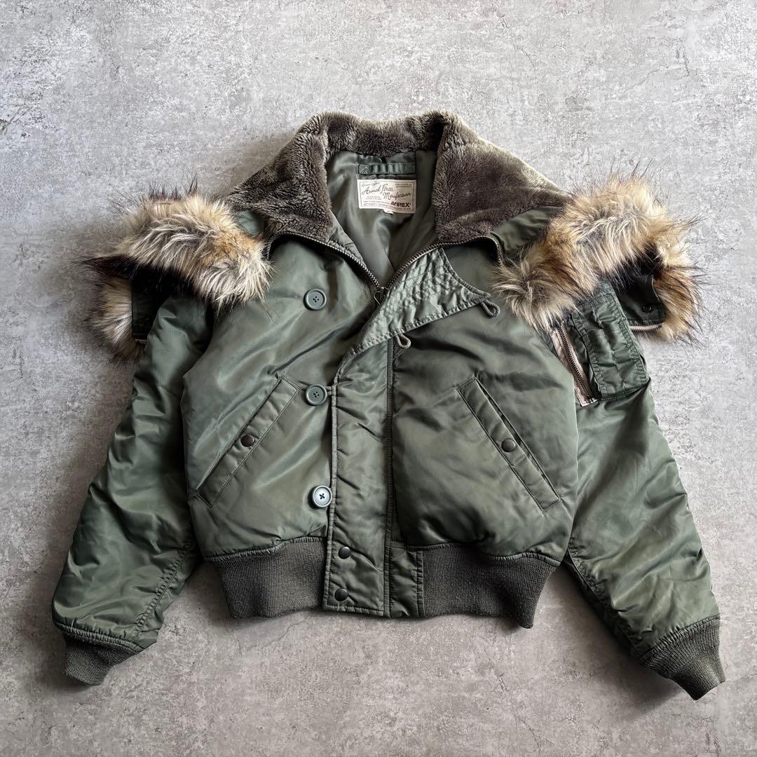 美品■AVIREX【M】N2B フライトジャケット フード ファー 短丈 Y2K