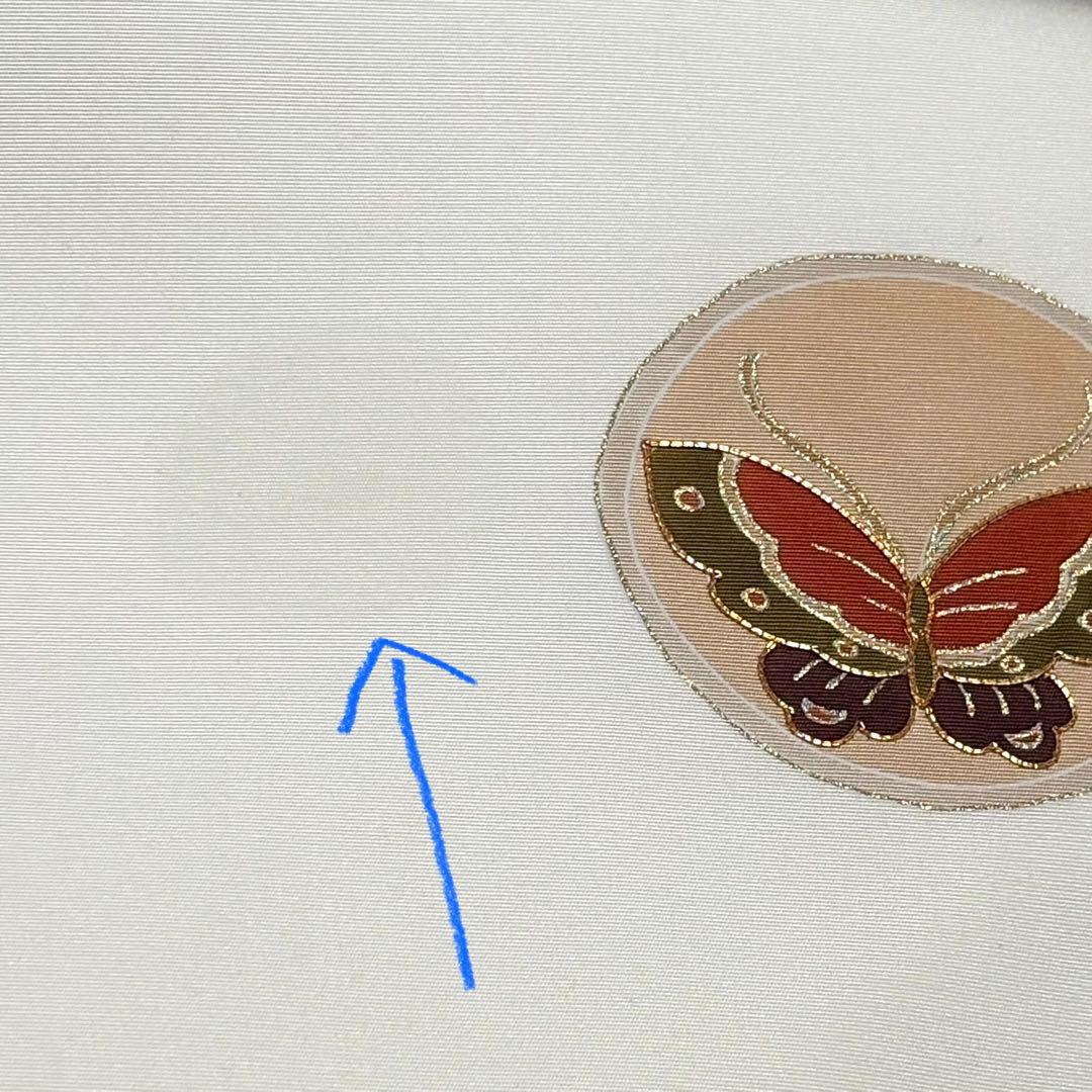 名古屋帯 手描友禅 白 塩瀬 正絹 中古 so256