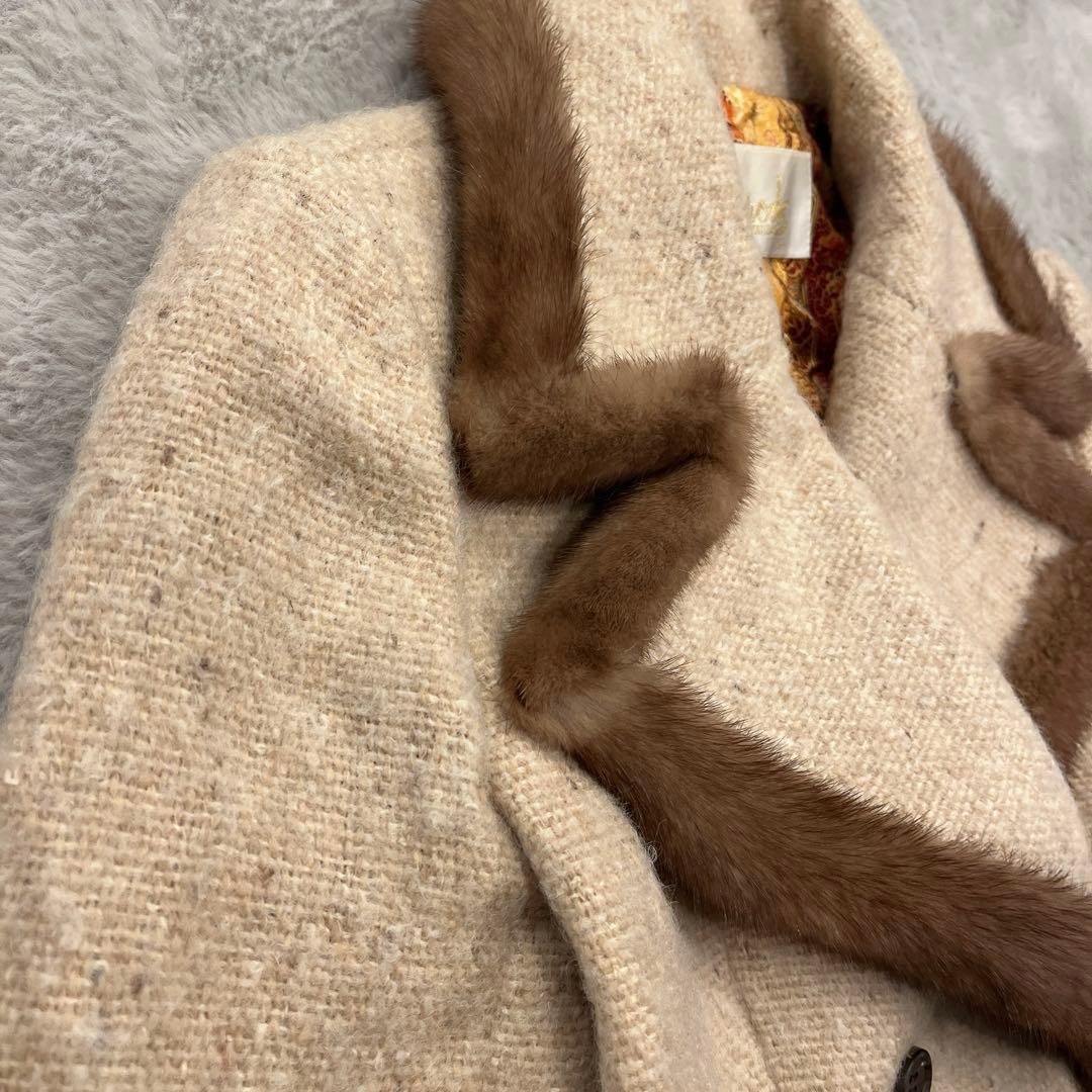 Harrods♡ミンクファー付ショート丈 ウールコート モヘア 裏地シルク 1