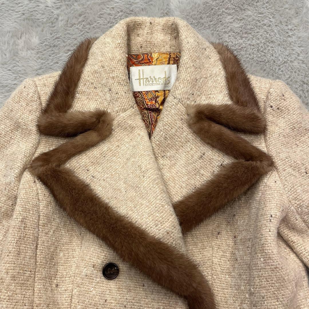 Harrods♡ミンクファー付ショート丈 ウールコート モヘア 裏地シルク 1