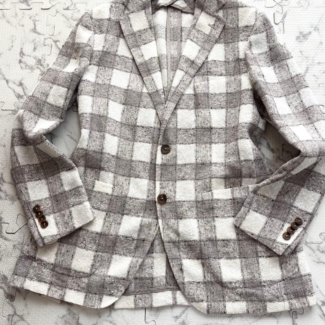 極美品✨TAGLIATORE チェック リネン テーラードジャケット ネップ加工