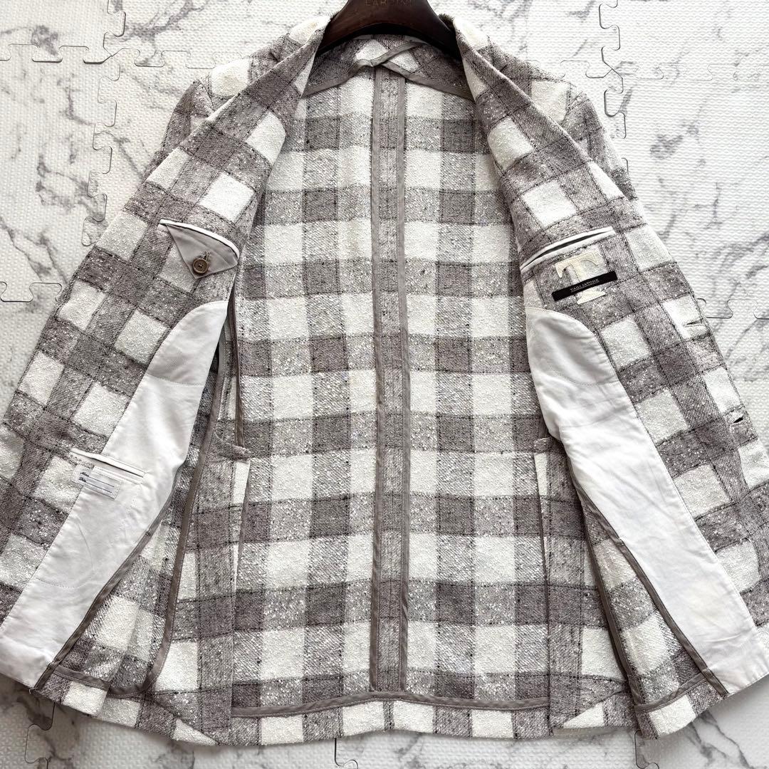 極美品✨TAGLIATORE チェック リネン テーラードジャケット ネップ加工