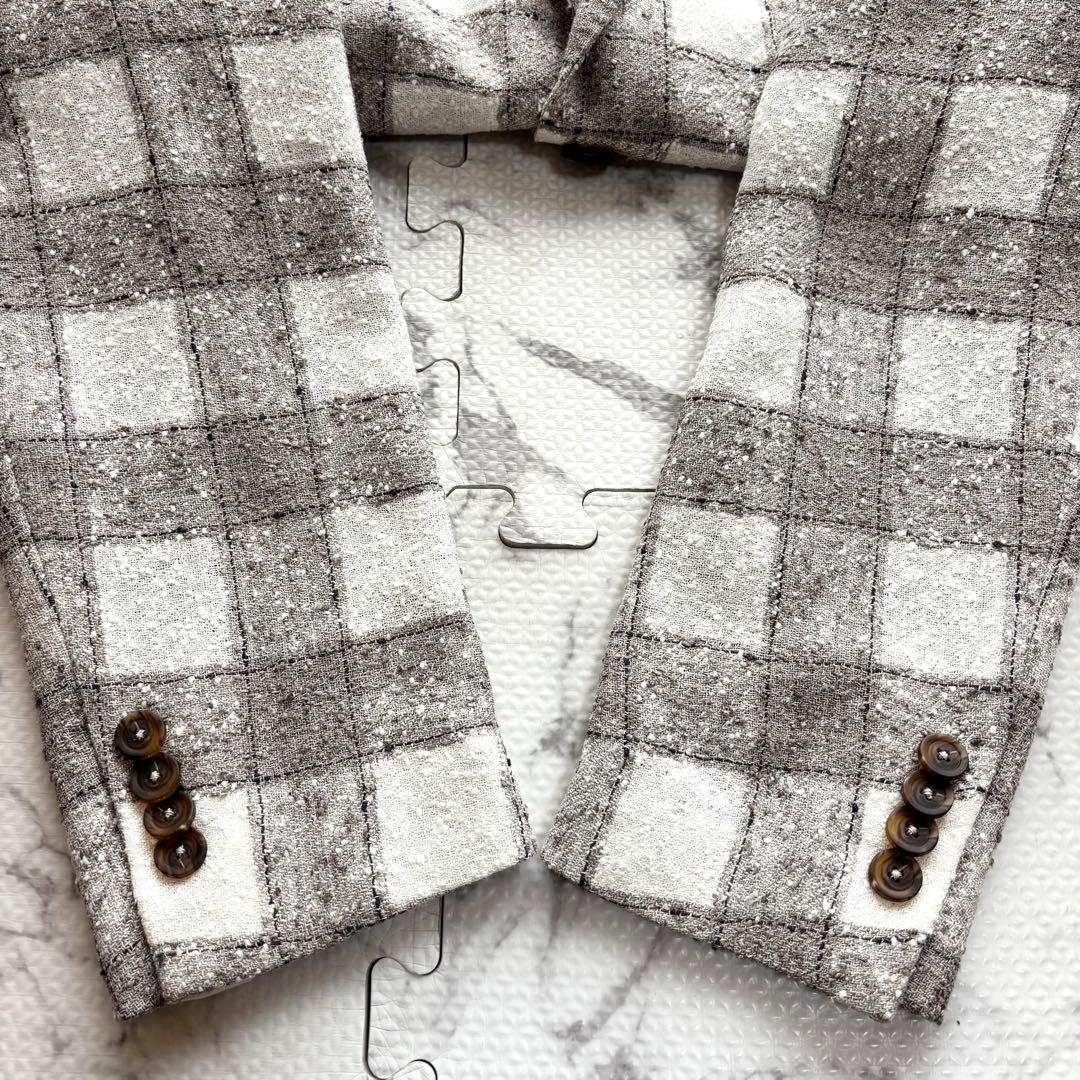 極美品✨TAGLIATORE チェック リネン テーラードジャケット ネップ加工