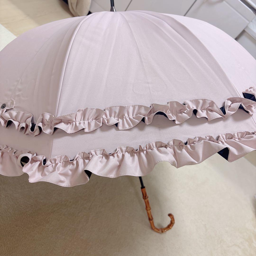 【美品】芦屋ロサブラン 日傘 ダブルフリル ピンク ミドルサイズ55㎝