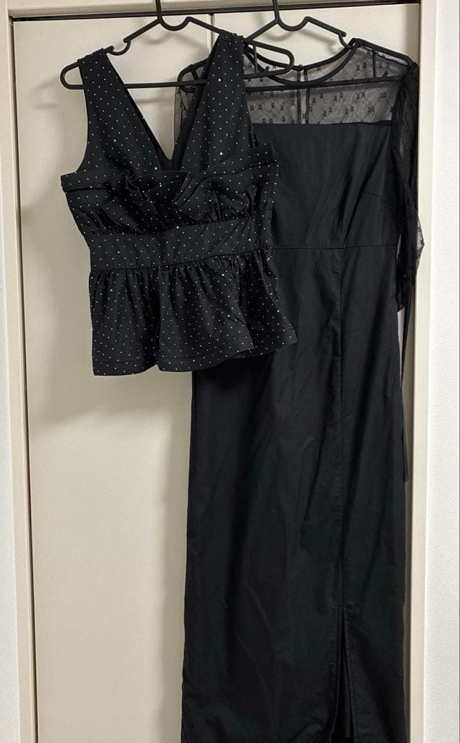 ドットストーンペプラムチュニックワンピース ブラック