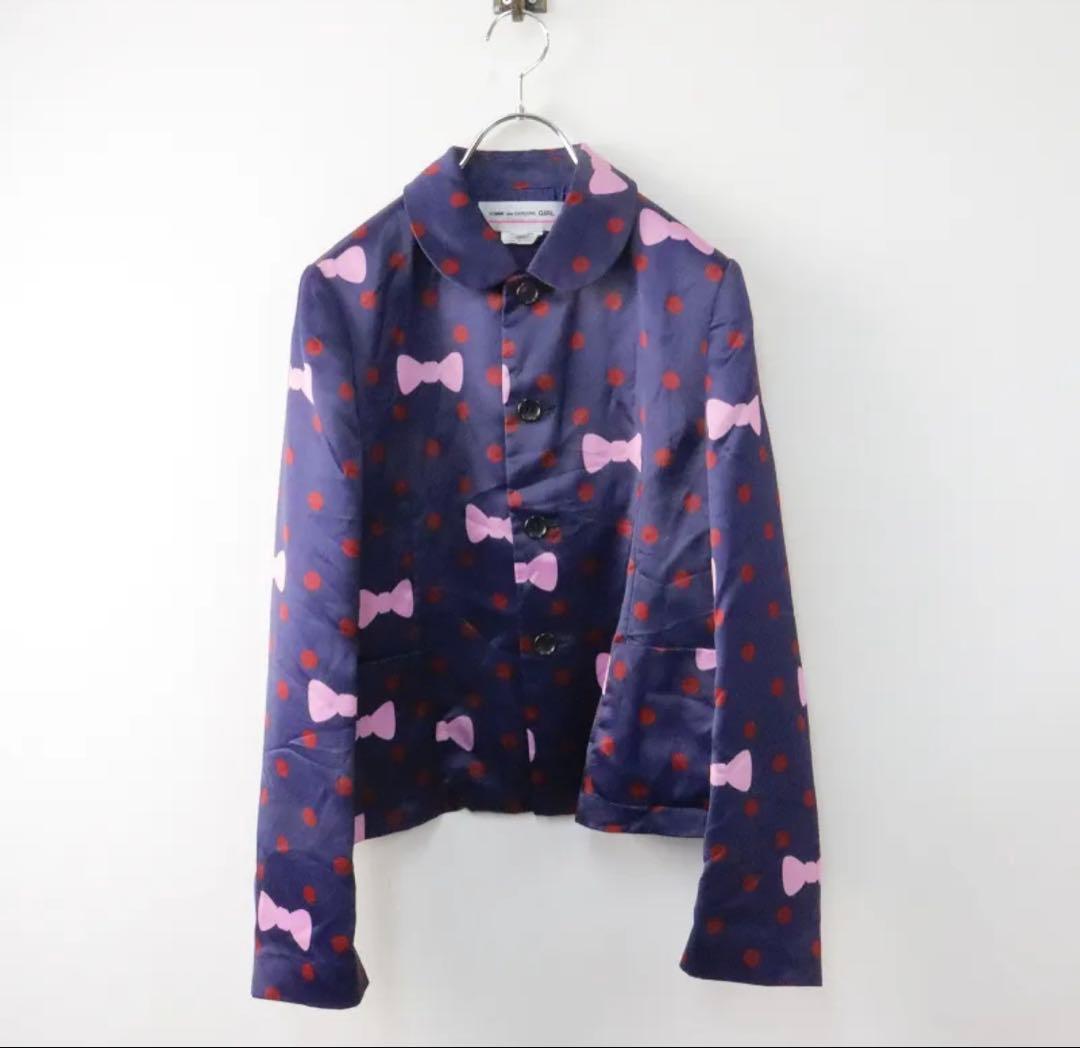 美品 AD2019 コムデギャルソンガール リボンドットプリントジャケット
