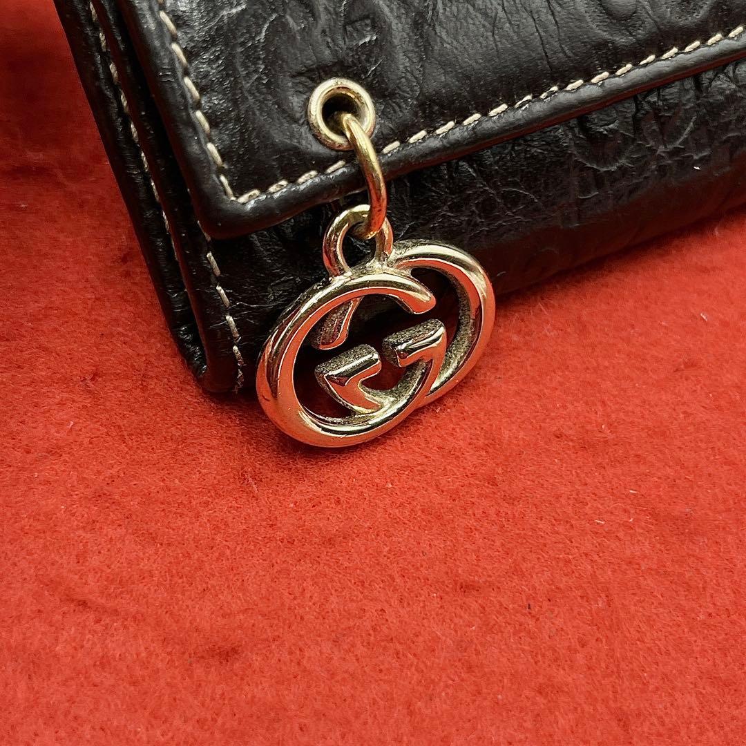 【極美品】グッチ GG柄 ロゴ キーケース ゴールド金具 レザー ダークブラウン