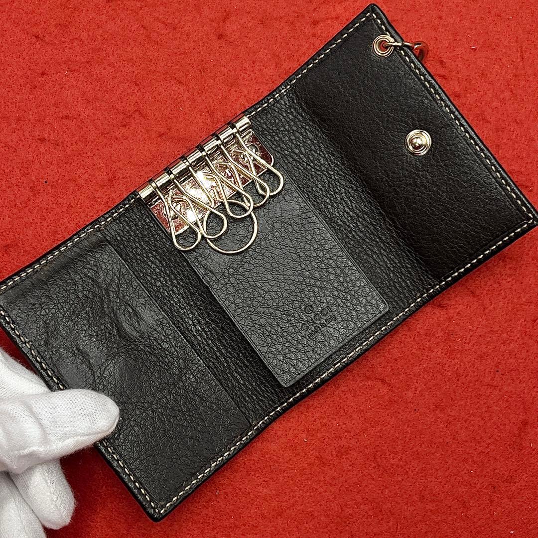 【極美品】グッチ GG柄 ロゴ キーケース ゴールド金具 レザー ダークブラウン