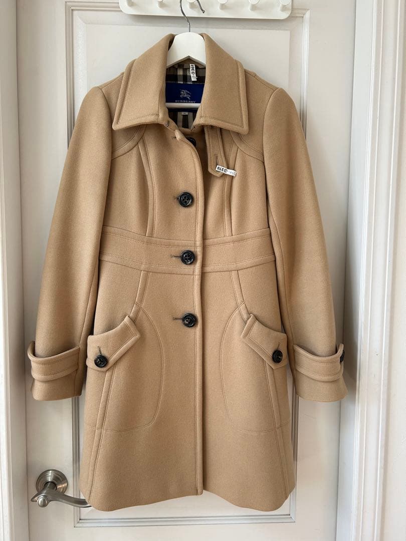 バーバリーブルーレーベル　チェック柄　ベージュ　コート　38