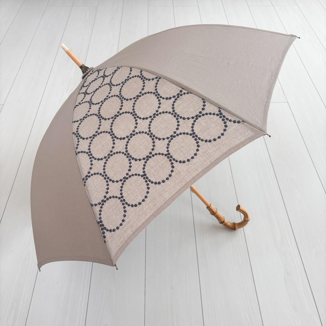 ★完成品★ミナペルホネン　タンバリン生地で仕立てた日傘（ベージュ×グレー）