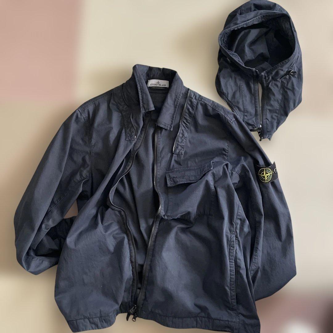 STONE  フードシャツジャケット ネイビー　XL