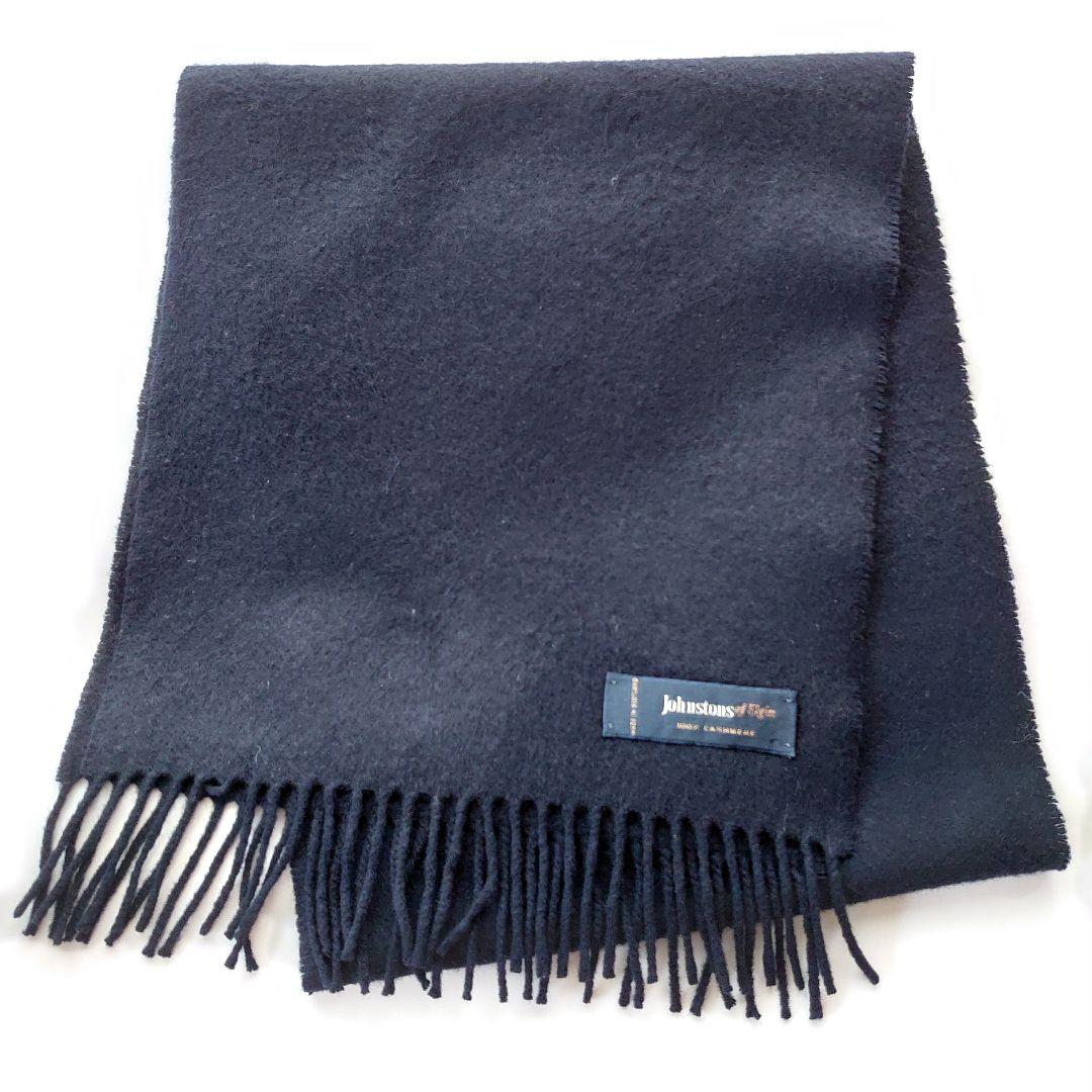 ●Johnstons of Elgin カシミヤ100% マフラー ネイビー
