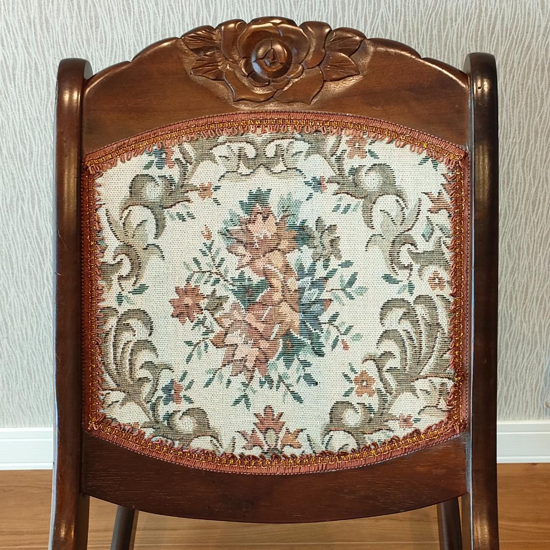 アンティーク　折りたたみ　ロッキングチェア　ロココ調　コブラン織り