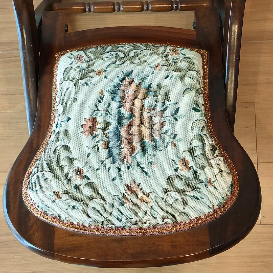 アンティーク　折りたたみ　ロッキングチェア　ロココ調　コブラン織り