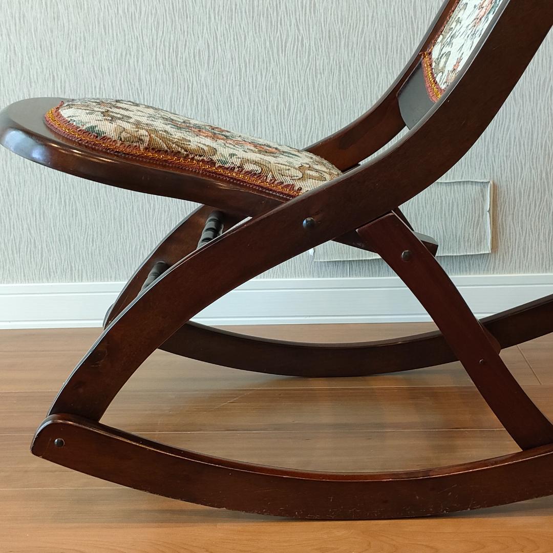 アンティーク　折りたたみ　ロッキングチェア　ロココ調　コブラン織り