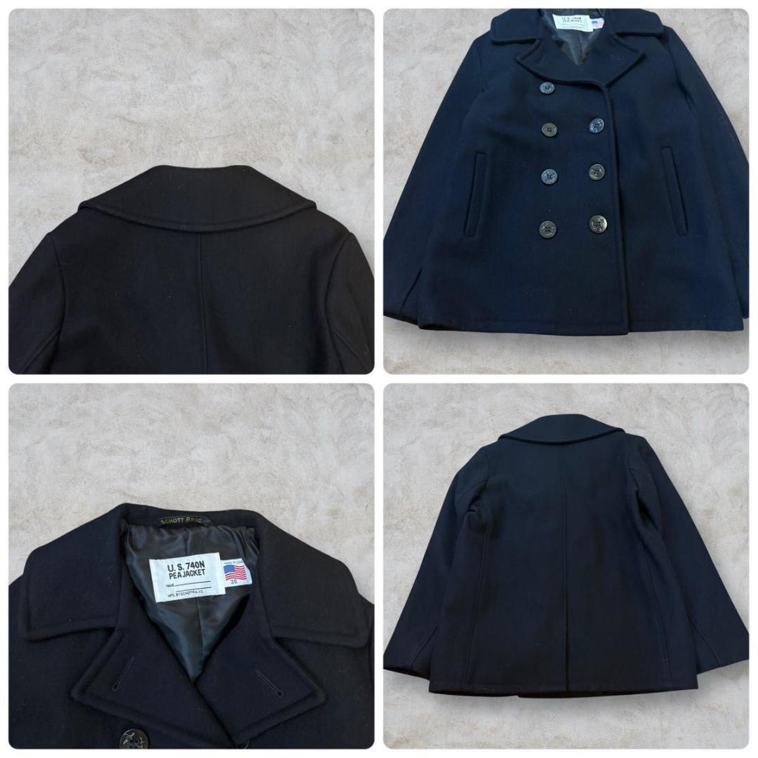 美品 Schott US 740N PEA JACKET ダブルブレスト 黒