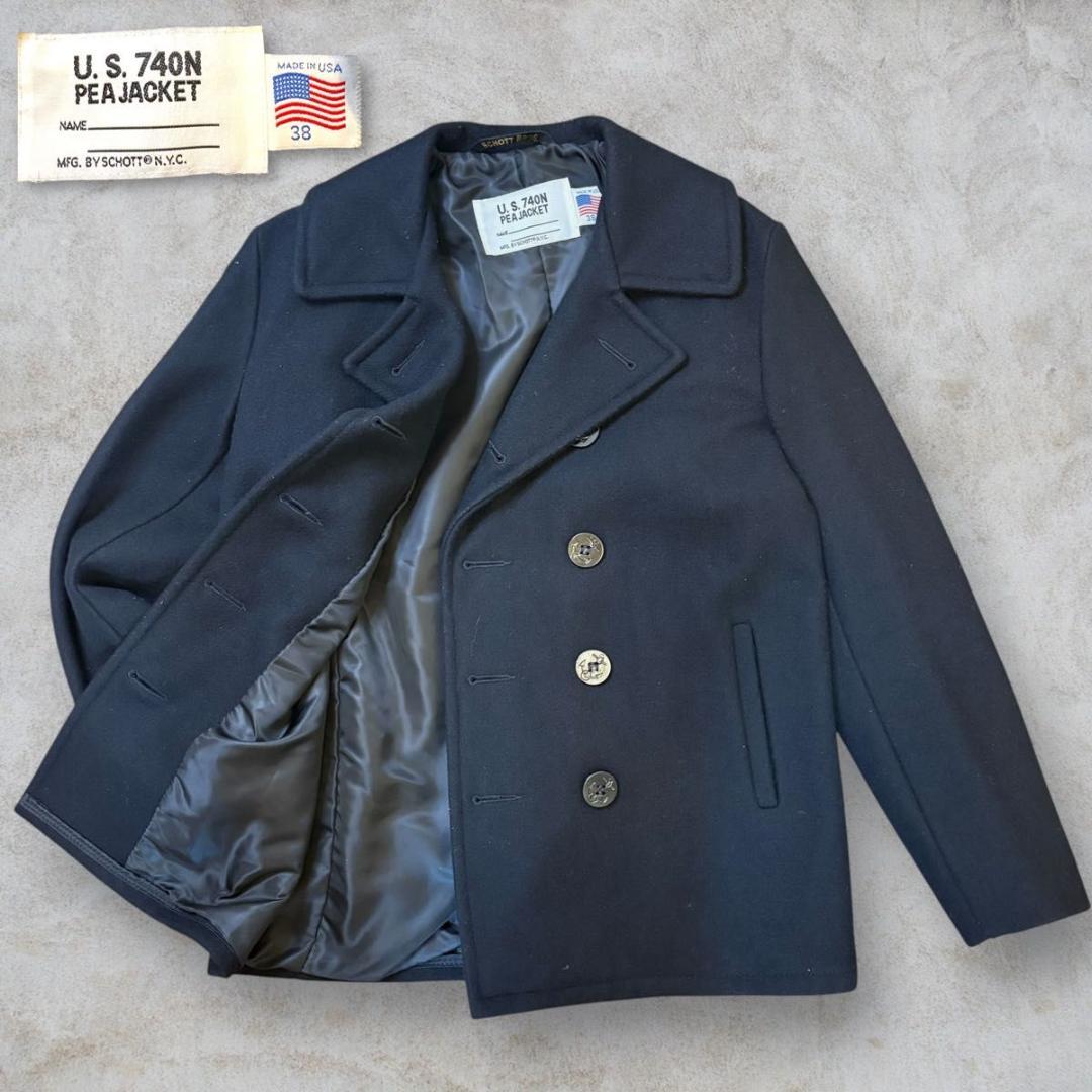 美品 Schott US 740N PEA JACKET ダブルブレスト 黒