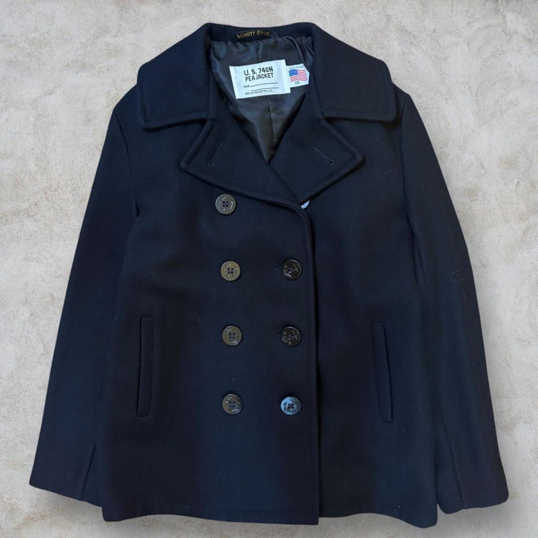 美品 Schott US 740N PEA JACKET ダブルブレスト 黒
