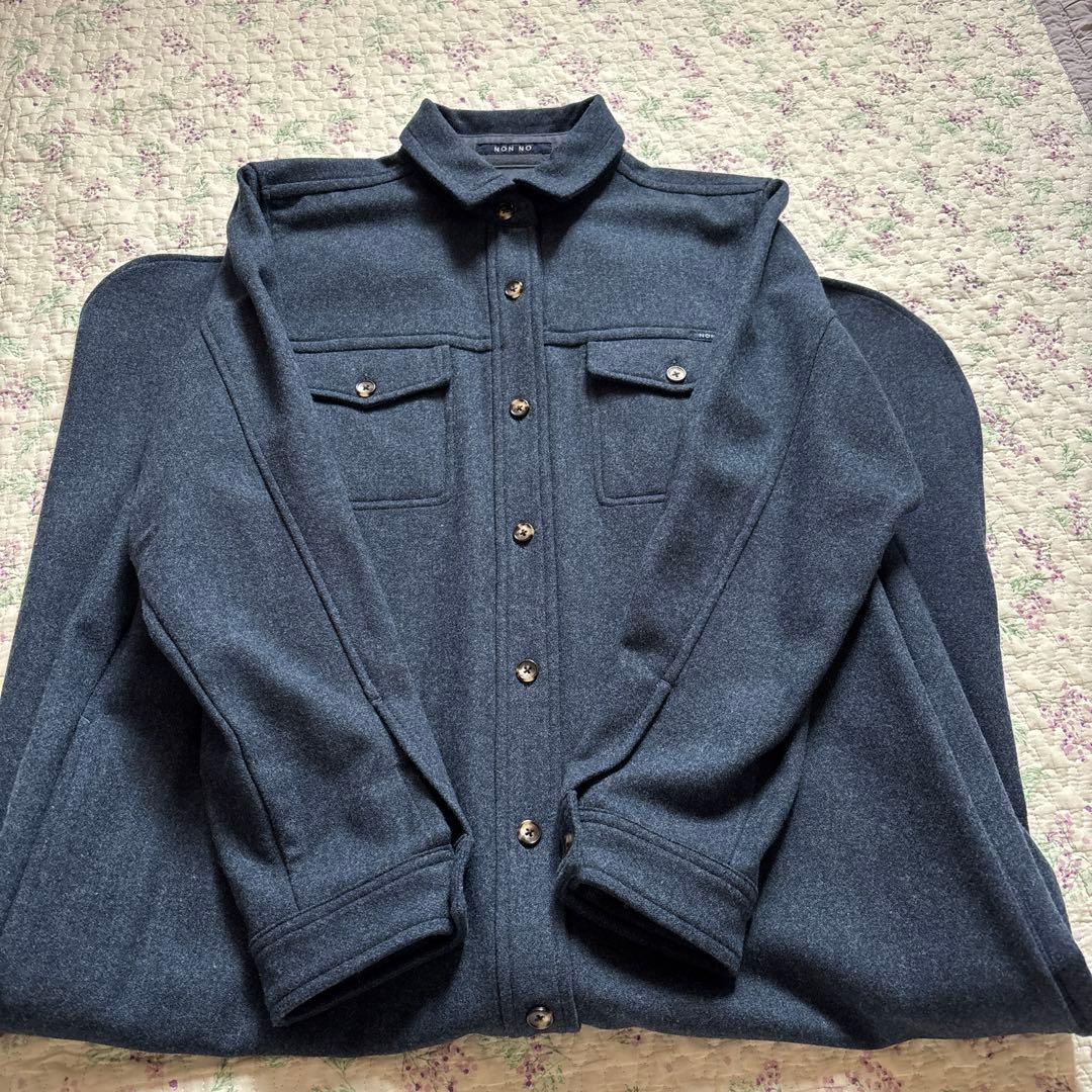 美品 ノンノ NONNO ロングシャツワンピース ネイビー フリーサイズ