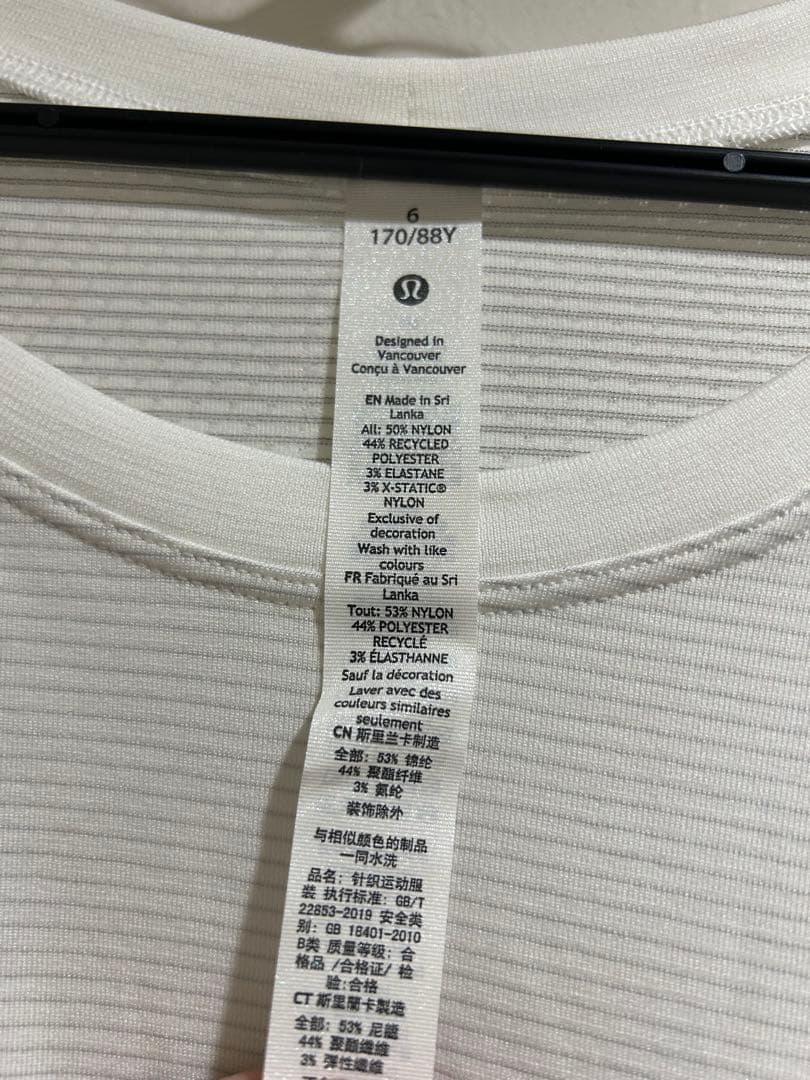 新品タグ付き ルルレモン 長袖トップス ホワイトヨガ・トレーニング