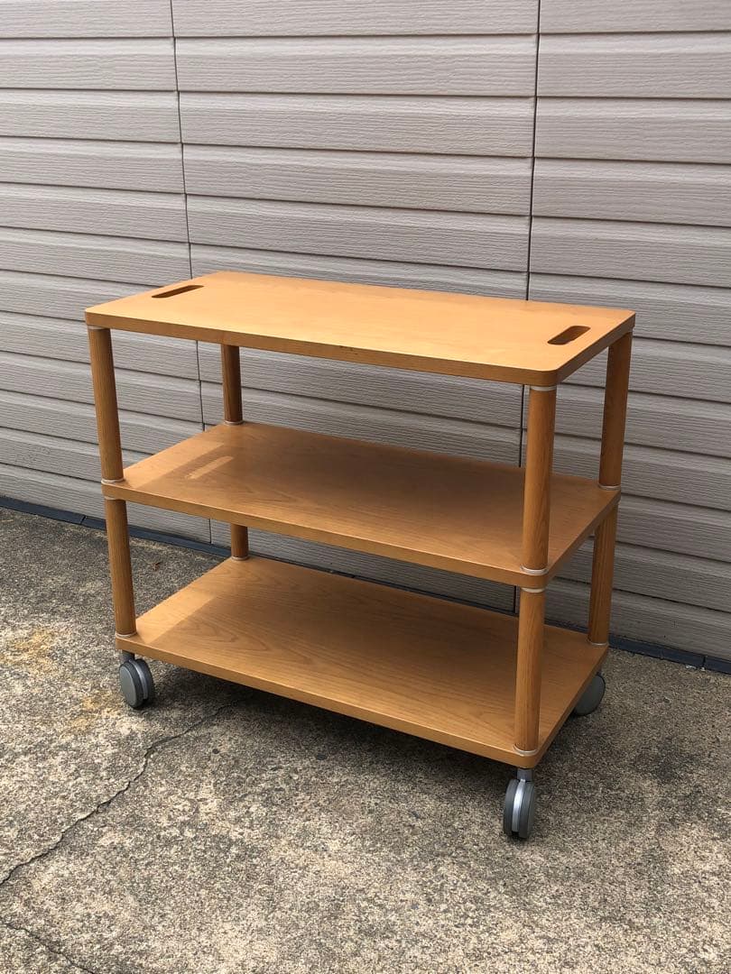 arflex/アルフレックス　木製 3段サイドテーブル キャスター付き