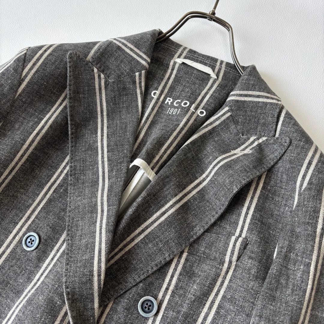 【極美品/高級】チルコロ 1901 ストライプ ダブルジャケット グレー 50