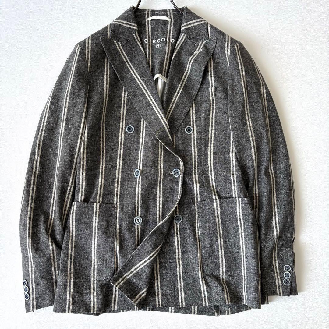 【極美品/高級】チルコロ 1901 ストライプ ダブルジャケット グレー 50
