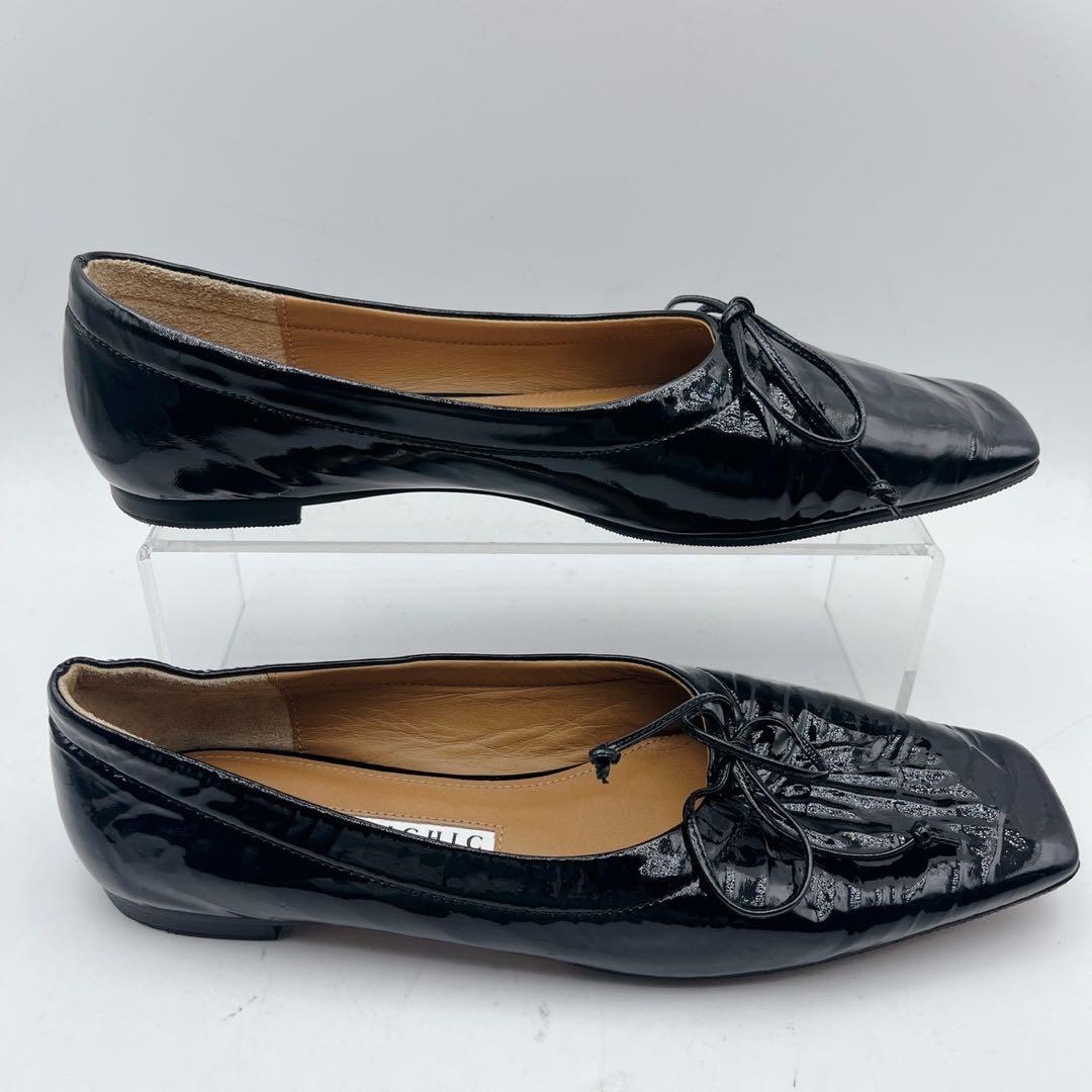 美品✨ピッピシック スクエアトゥ エナメル リボンフラットシューズ 36.5 黒