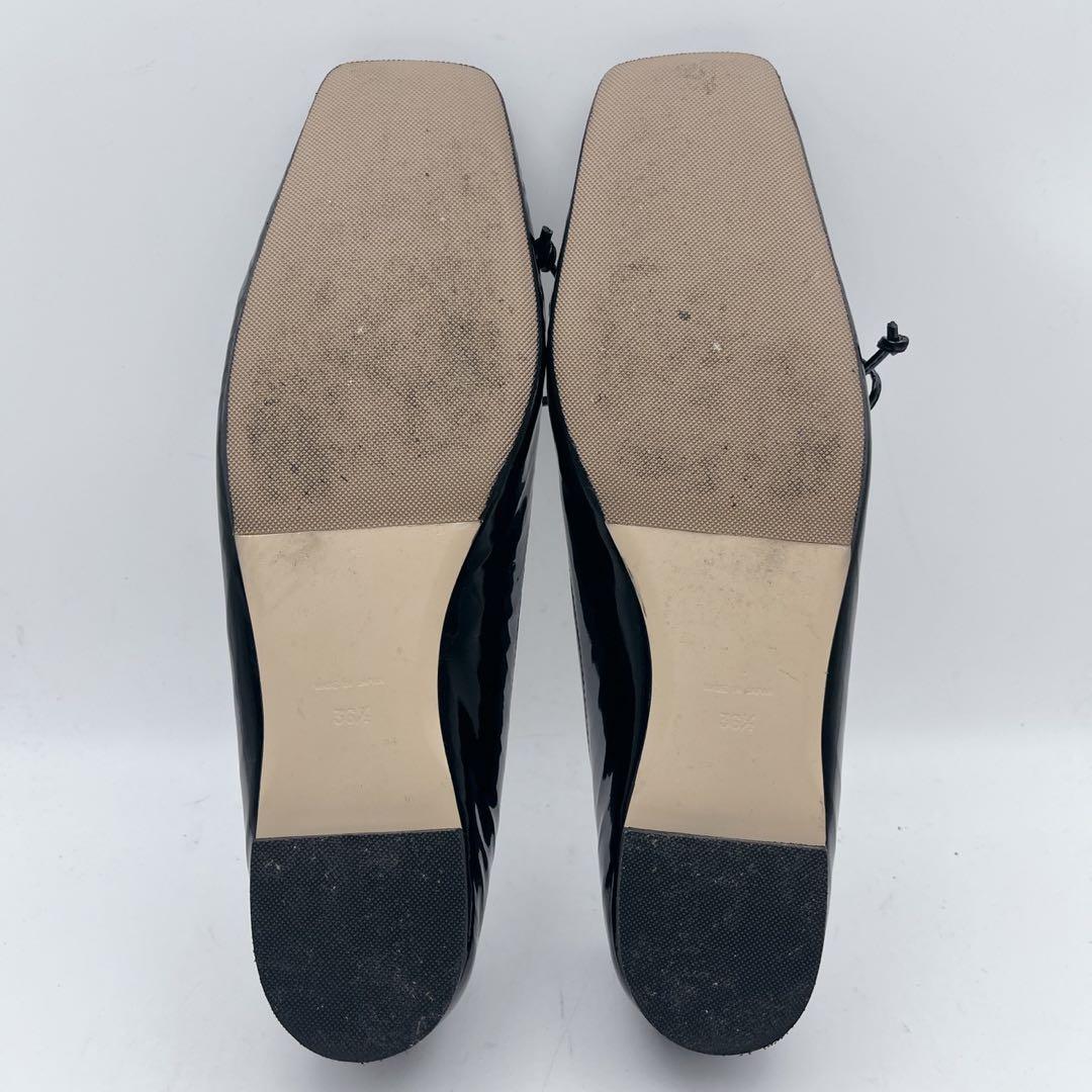 美品✨ピッピシック スクエアトゥ エナメル リボンフラットシューズ 36.5 黒