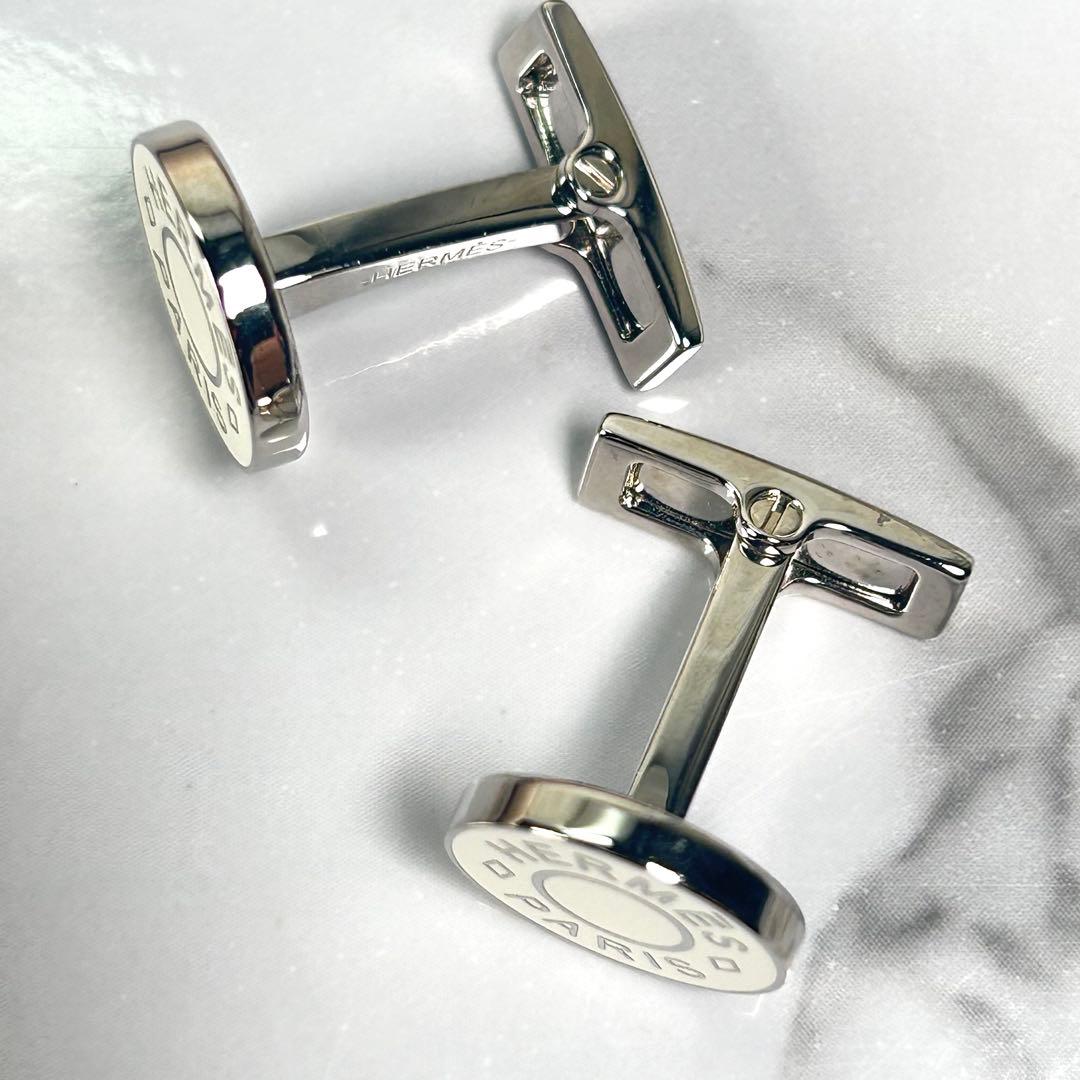 メ*7様 美品✨エルメス セリエ リコル2 カフス カフリンクス ホワイト×シル