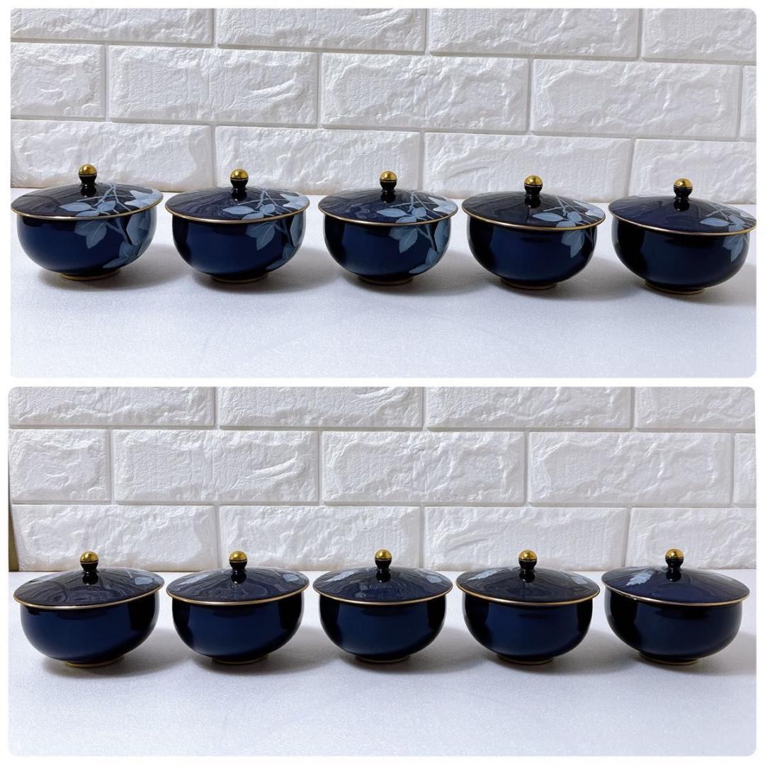 未使用品 香蘭社 ルリ白ばら 蓋付 茶器揃い 急須 湯呑み 5客セット 金彩