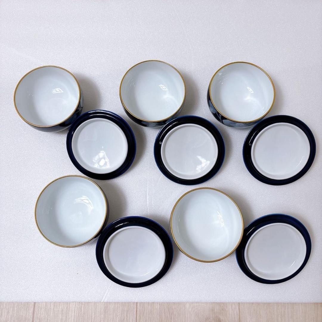 未使用品 香蘭社 ルリ白ばら 蓋付 茶器揃い 急須 湯呑み 5客セット 金彩