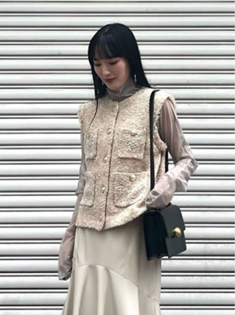 【美品】フレイアイディー FRAY I.D ツイードニットベストカーディガン