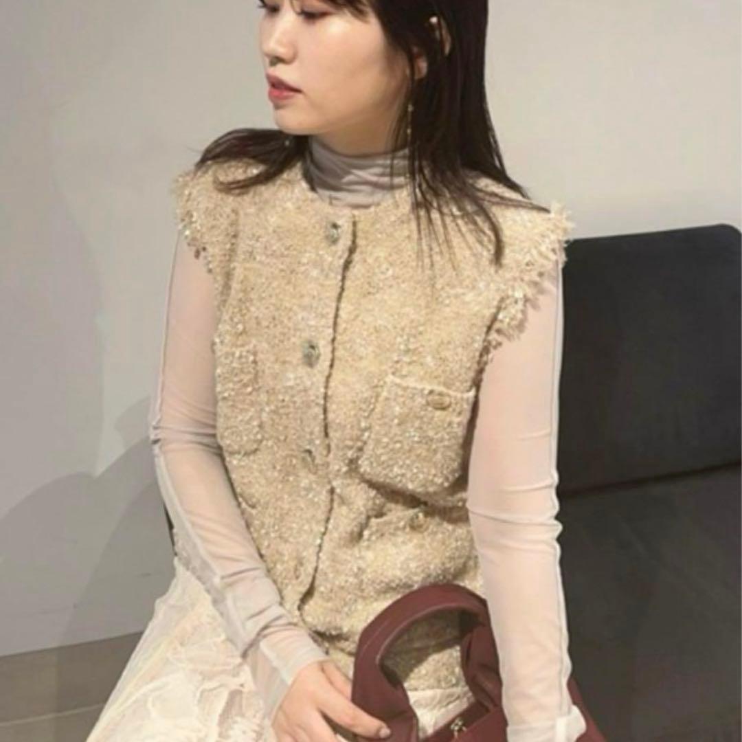 【美品】フレイアイディー FRAY I.D ツイードニットベストカーディガン