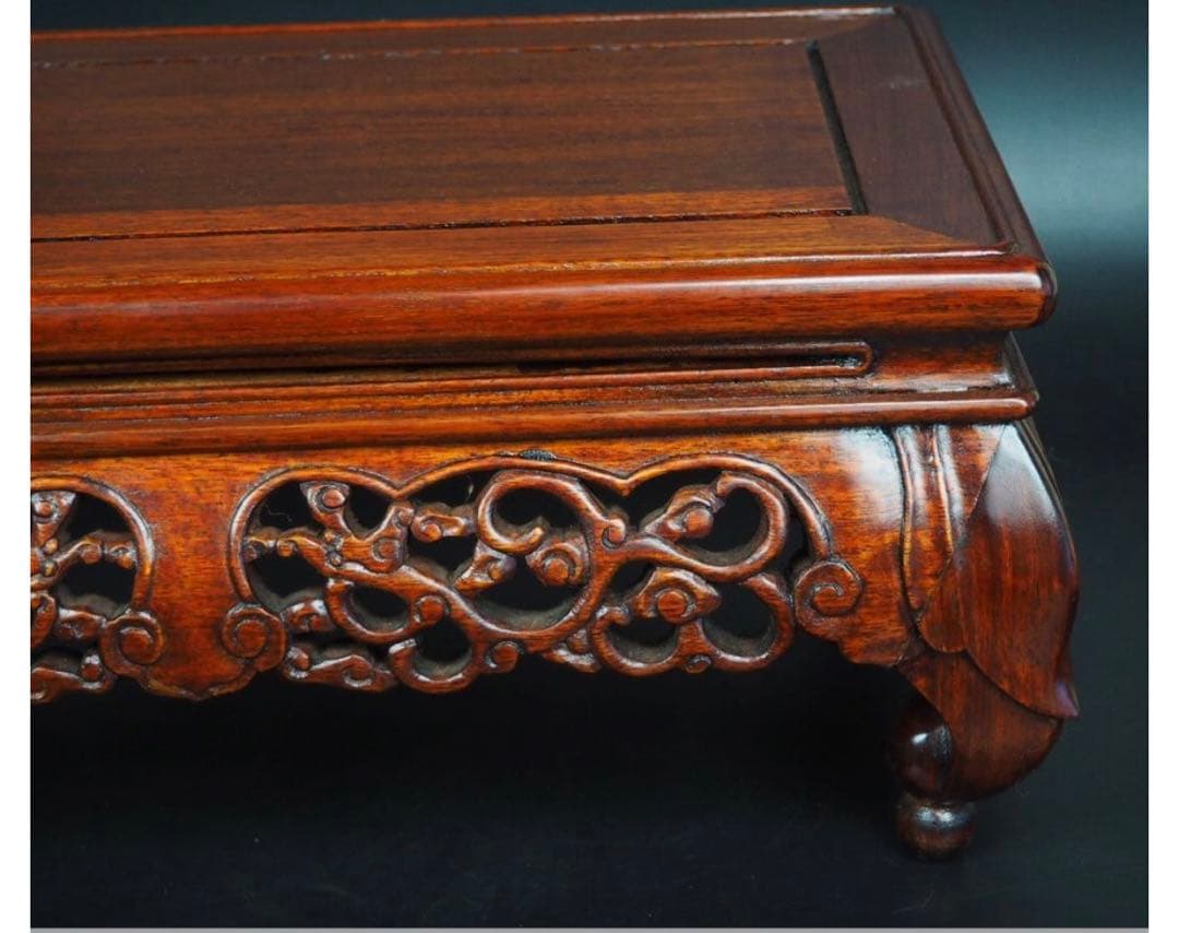 送料無料　時代物　唐木花梨透かし彫り花台/盆栽台　未使用