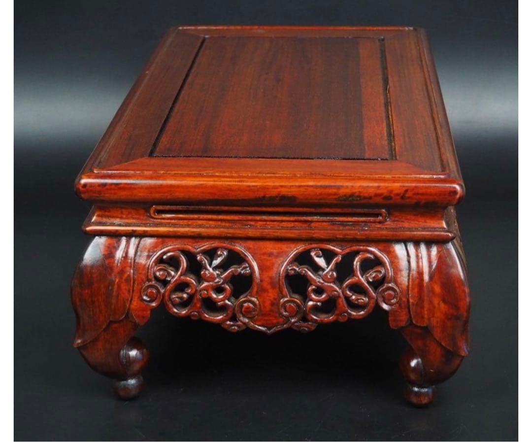 送料無料　時代物　唐木花梨透かし彫り花台/盆栽台　未使用