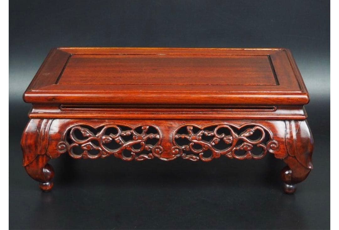 送料無料　時代物　唐木花梨透かし彫り花台/盆栽台　未使用