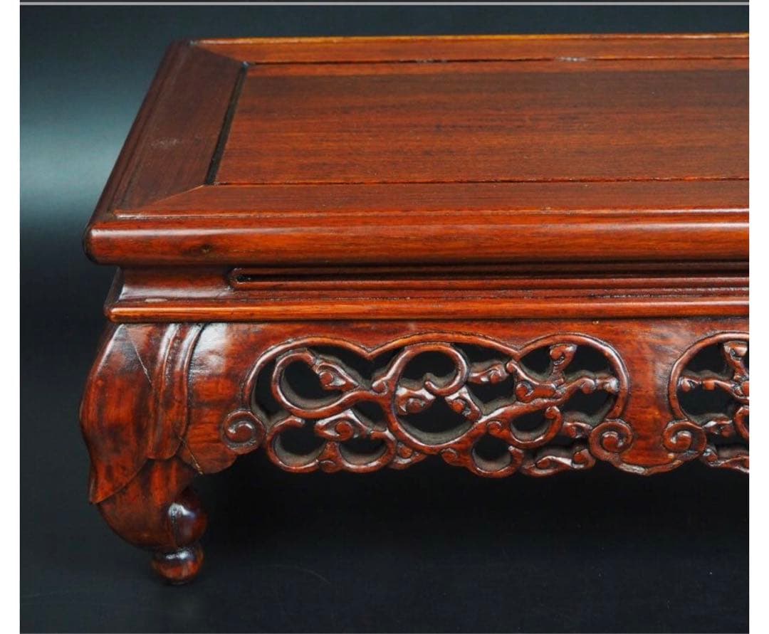 送料無料　時代物　唐木花梨透かし彫り花台/盆栽台　未使用