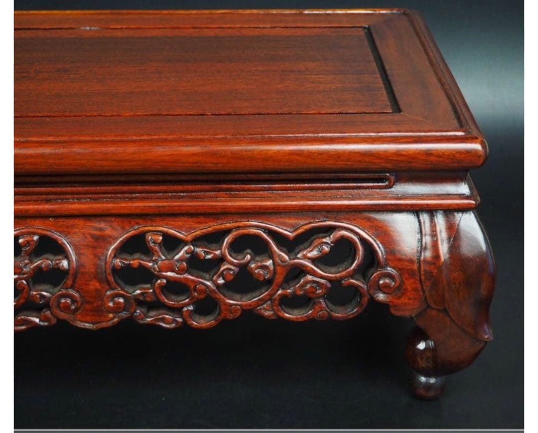 送料無料　時代物　唐木花梨透かし彫り花台/盆栽台　未使用