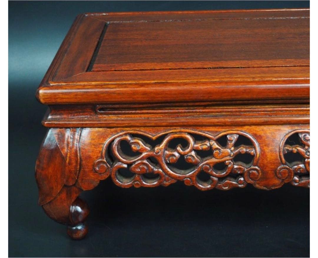 送料無料　時代物　唐木花梨透かし彫り花台/盆栽台　未使用