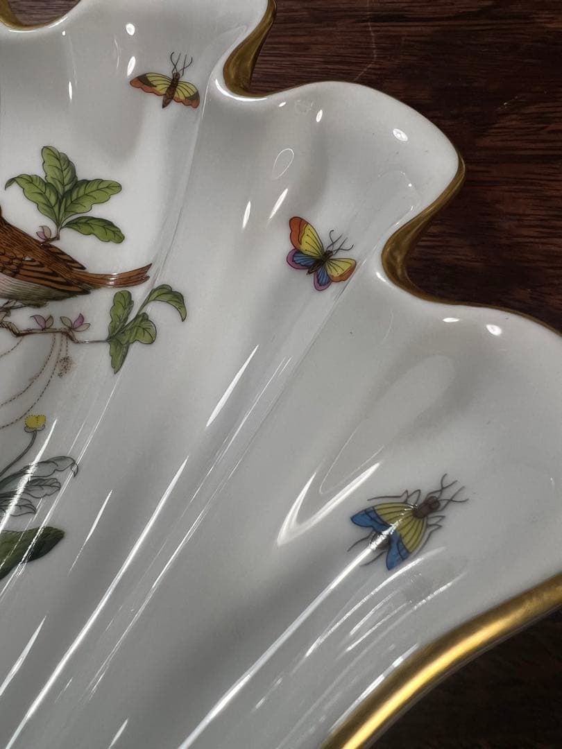 Herend 大皿 手塗り 鳥 蝶 スカロップ シェル